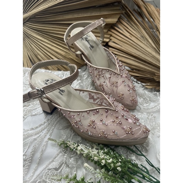 sepatu wanita wedding markelly tali rosegold 7cm tahu