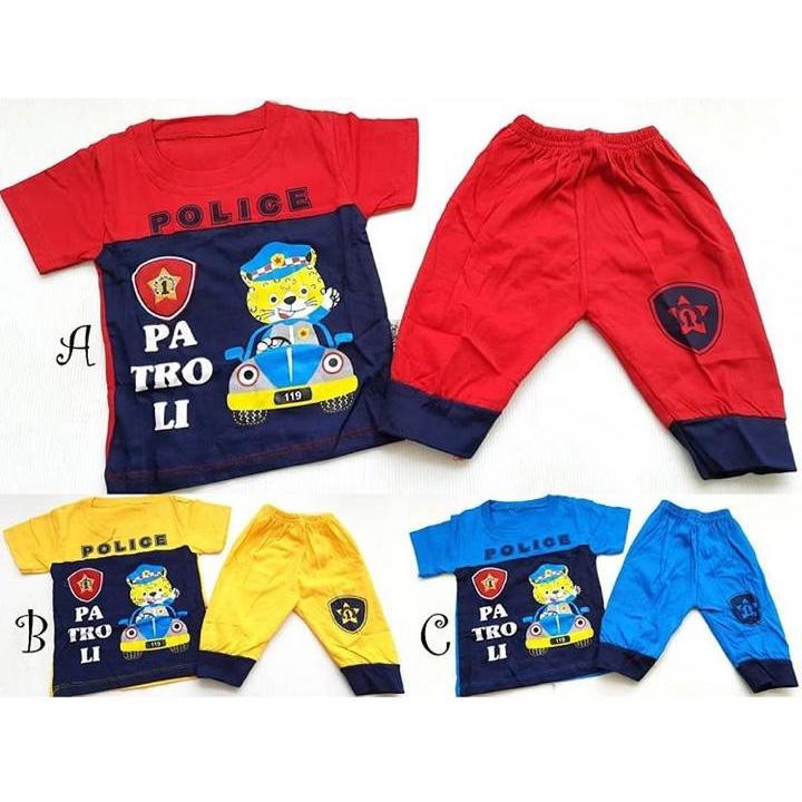 setelan baju bayi/baju anak laki-laki sparkle-setelanjoger police allsize 3-12 bulan