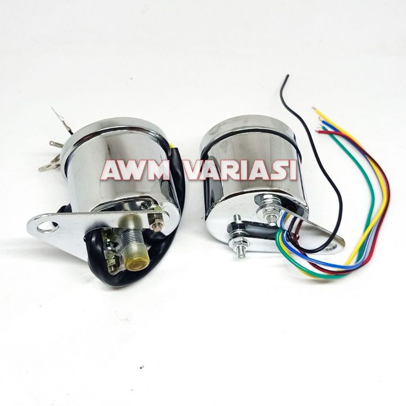 [1 PAKET]SPEEDOMETER KILOMETER + AMPERE AMPER BENSIN  VARIASI UNIVERSAL SEMUA MOTOR BODY CROME