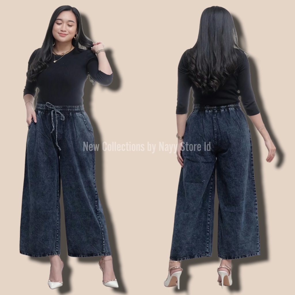 Celana Kulot Jeans Jens Jins Jumbo Wanita Hight Waist Big Size Pinggang Karet Kekinian Terbaru Lp 70