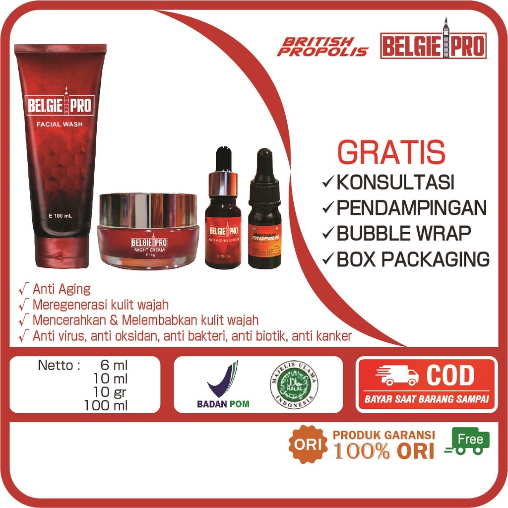 Paket Komplit Sehat Cantik Luar Dalam British Propolis Skincare Belgie Pro Facial Wash Face Serum Ni