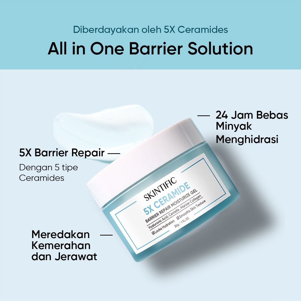 BPOM SKINTIFIC - 5x Ceramide Barrier Repair Moisturize Gel Moisturizer 30gr Krim Pelembab Wajah Muka