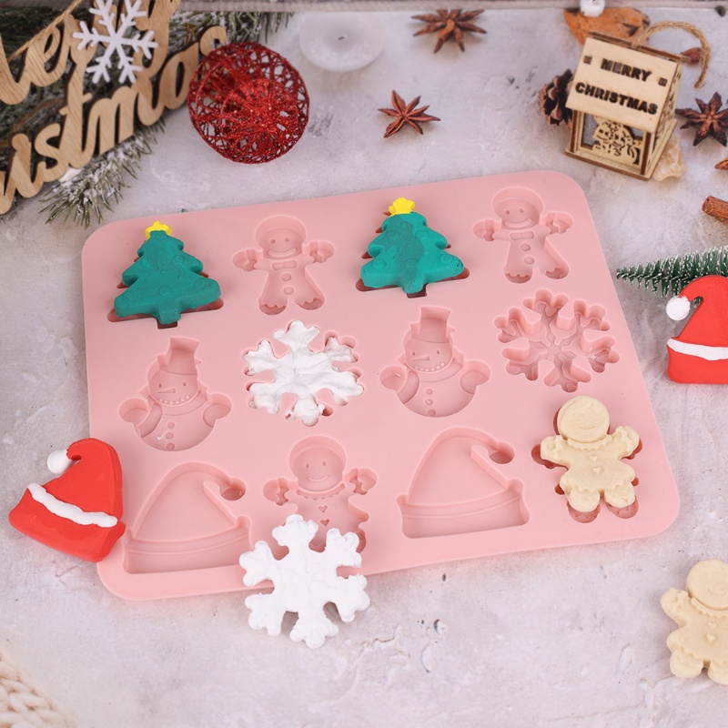 Cetakan Kue / Permen / Cokelat / Pudding / Lilin Bentuk Pohon Natal / Topi / Snowman 3D DIY 12 Grid