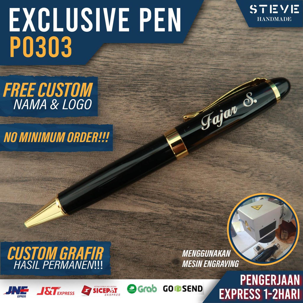 Pena Ballpoint Bolpen Bolpoin Pulpen Rollerball Pen Steve P0303 Custom Grafir Nama &amp; Logo