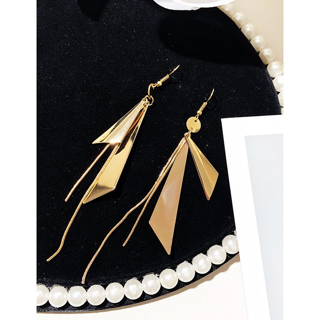 LRC Anting Tusuk Fashion Golden Alloy Long Tassel Earrings With Diamonds K04167