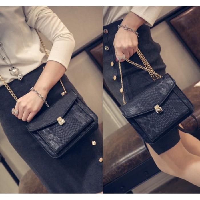 TAS TANGAN HANDBAGS HITAM WANITA POLOS BRANDED KEREN RANTAI PANJANG LV