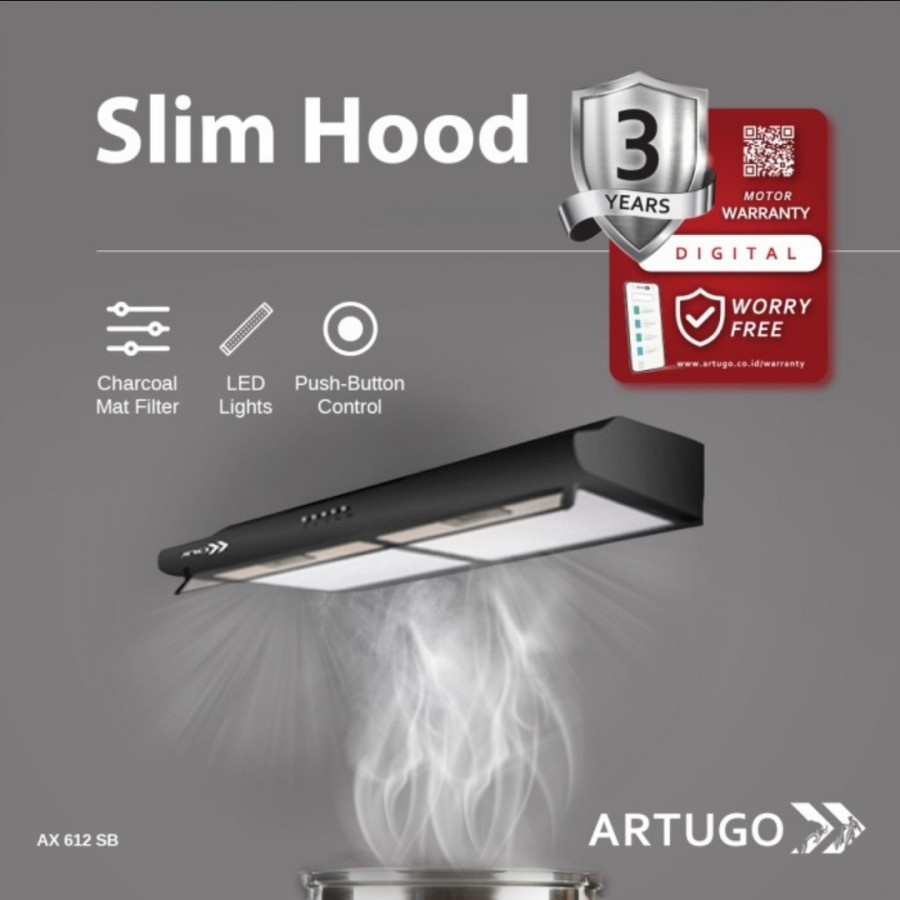 Artugo Slim Cooker Hood/Penghisap Asap Dinding AX 612 SB Panjang 60 cm