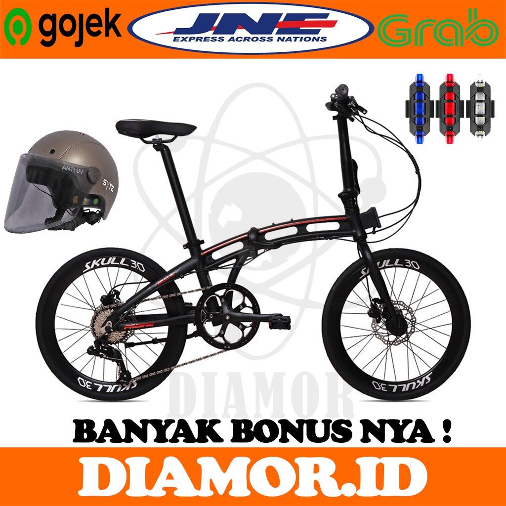 Sepeda Lipat 16 20 inch Pacific Skull 3.0 Alloy 10 Speed Hidrolik Free Helm Syte