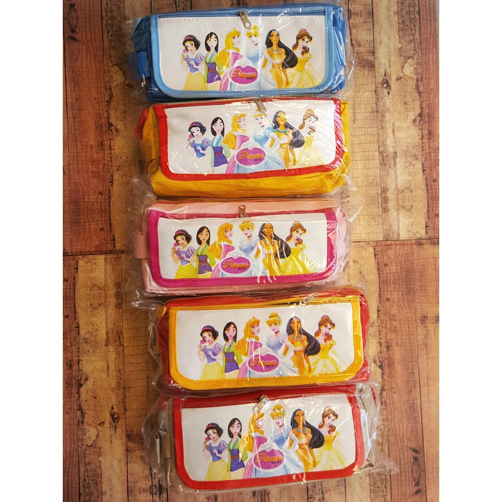 Pencil Case Princess 2 Zipper - Tempat Pensil Kain Motif - Pencil Box - Kotak Pensil Resleting