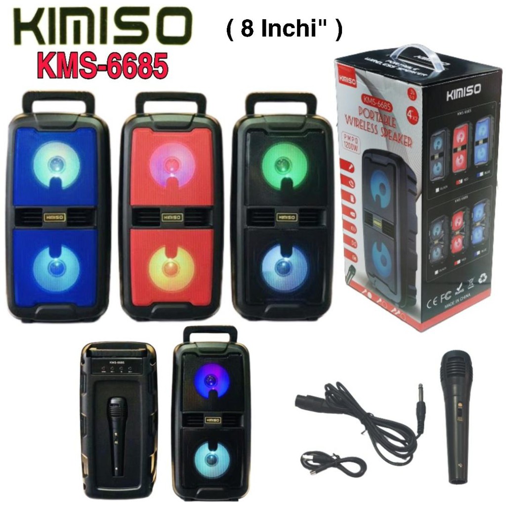 Speaker Bluetooth KIMISO LED Mic Karaoke KMS-6685 Portable Wireless KMS 6685 Free Microphone