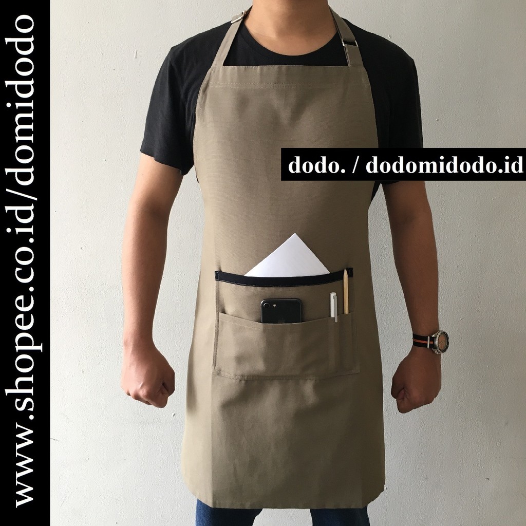 Celemek Apron Barista Handmade - Apron Tali Leher – Premium Canvas - Coklat Muda