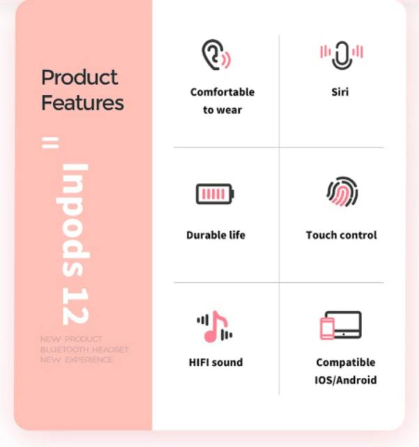 Headset Bluetooth Inpods i12 TWS Macaron Earphone Bluetooth Inpods 12 True Wireless Stereo V5.0