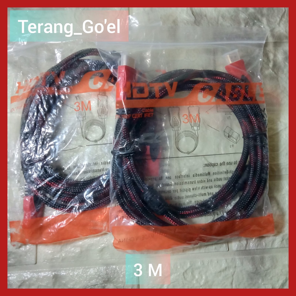 KABEL HDMI TV TO HDMI 1,5M/ 3M/KABEL SET TOP BOX/ KABEL HDMI SERAT JARING/ CABLE HIGH QUALITY/ HIGH SPEED