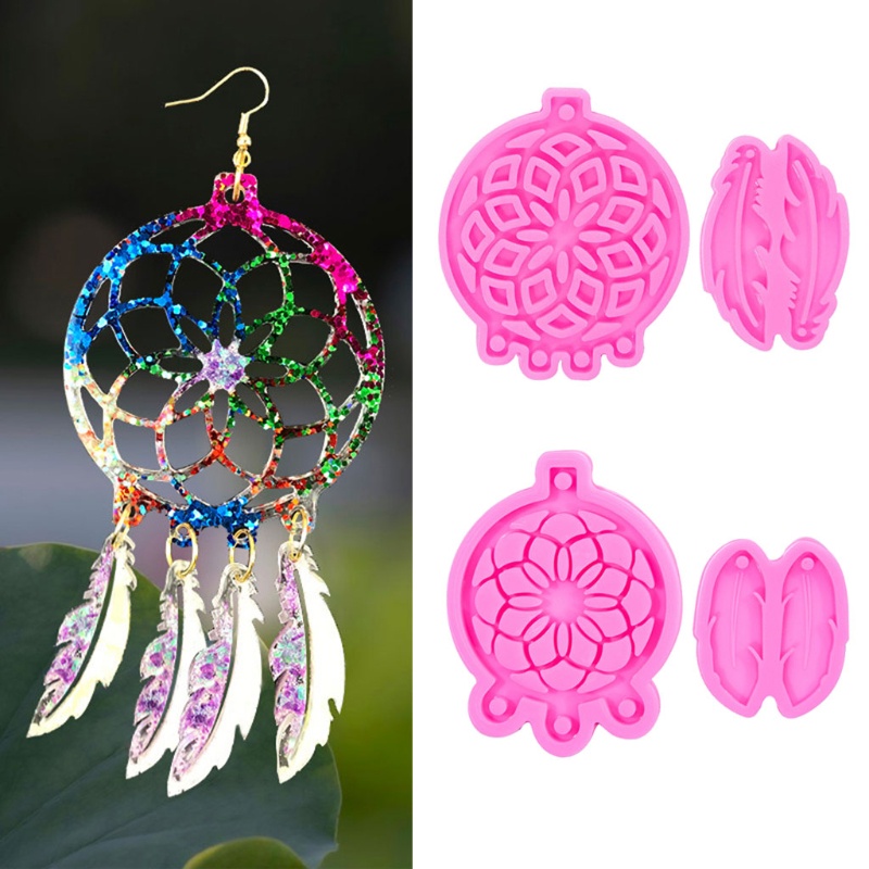 SIY  4 Pcs/Set Dream Catcher Feather Pendant Epoxy Resin Mold Earrings Necklace Keychain Silicone Mould DIY Crafts Jewelry Decorations Casting Tools