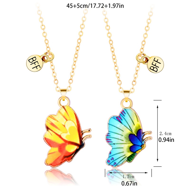 2pcs / Set Kalung Liontin Butterfly Gaya Korea Untuk Wanita