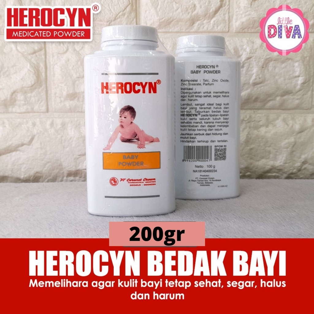 BEDAK BAYI HEROCYN 200gr - Baby Powder Untuk Klit bayi halus, harum, sehat dan segar ens