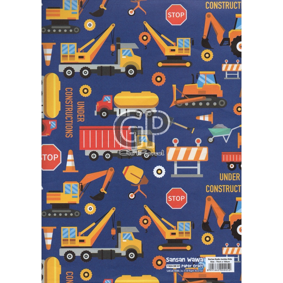 ( 5 Lembar ) JUMBO CARS SANWA - KERTAS KADO - GIFT WRAP PAPER SANSAN WAWA MOBIL MCQUEEN / TRUCKS / EXAVATOR TRUCKS / SOCCER BOYS / BIRTHDAY / ULANG TAHUN / PIRATES / AMBULANCE / POLICE CARS