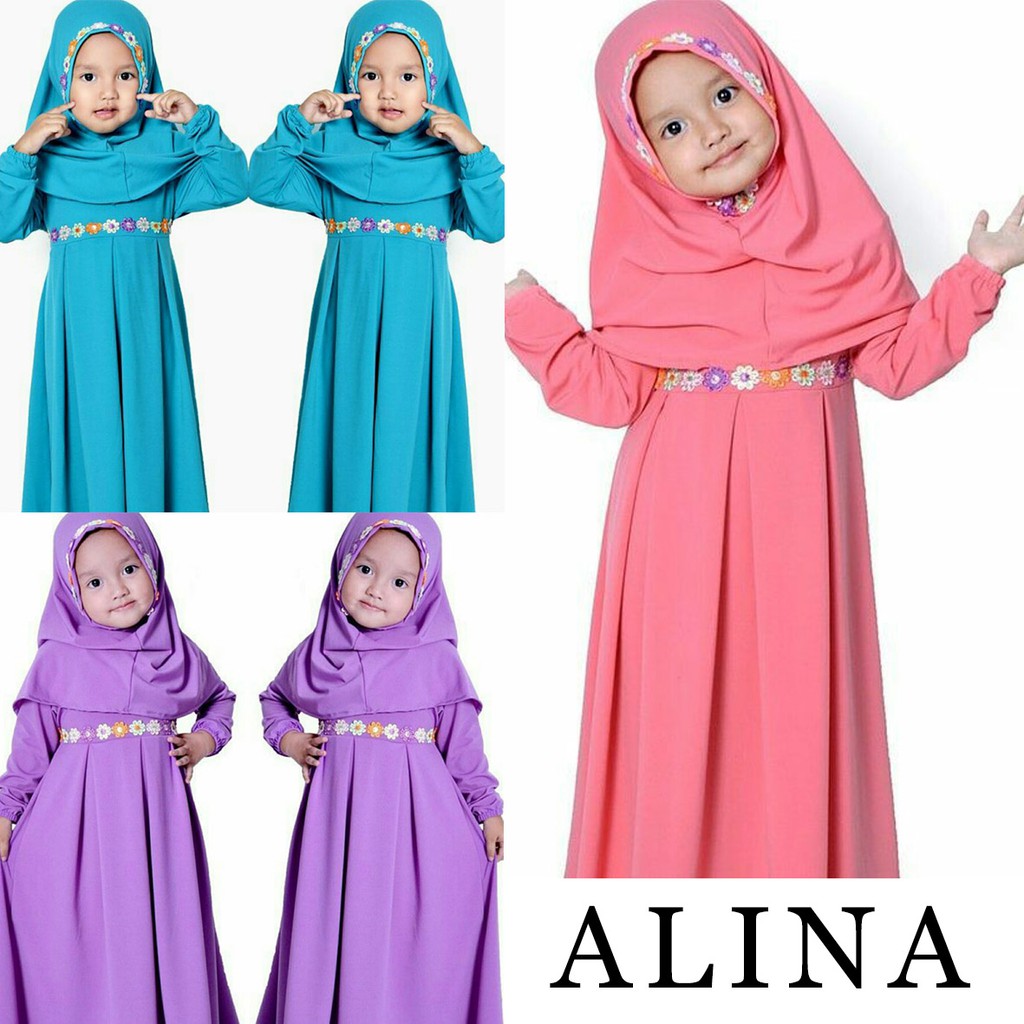 Snowshop Gamis Anak Alina Bahan Jersey - Biru Ungu dan Salem