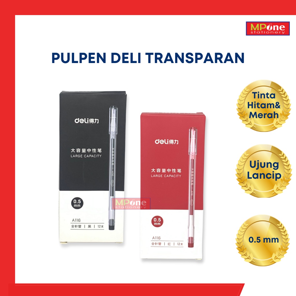 

(1 PCS) Pulpen Deli Transparan / Pulpen Gel Pen Needle Tip / Ballpoint 0.5 mm Deli