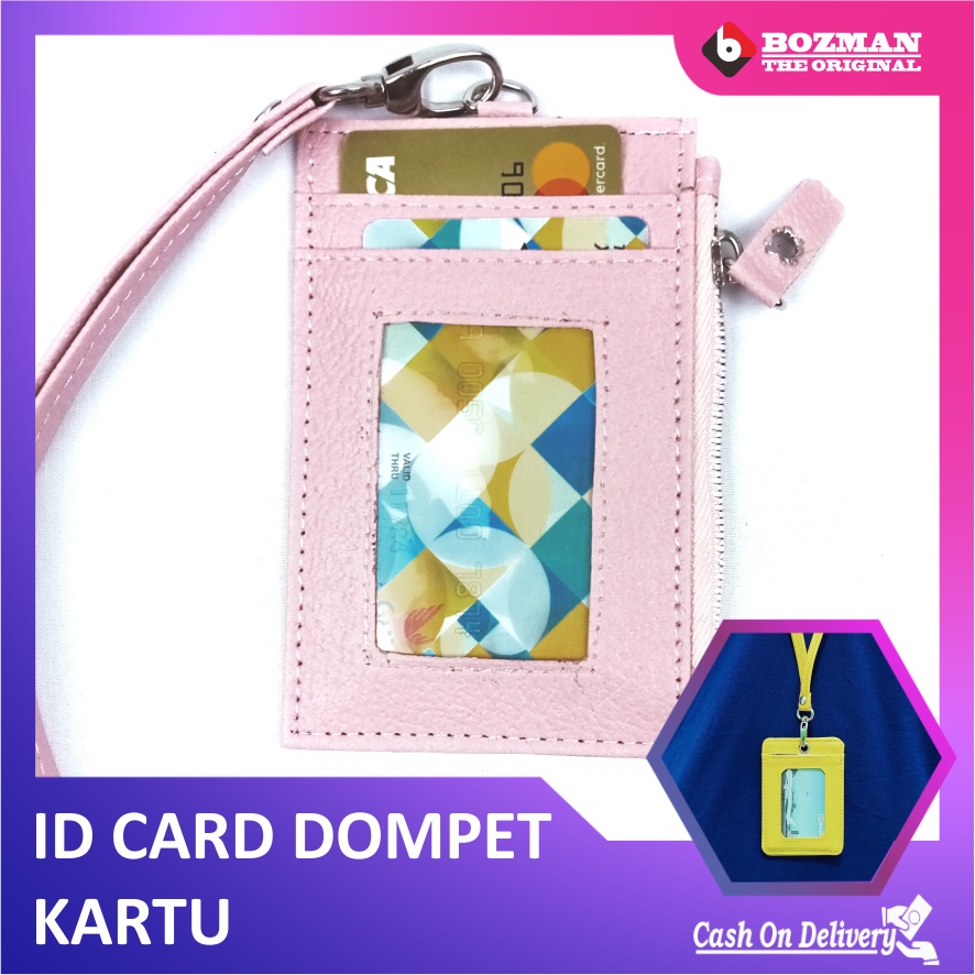 LANYARD ID CARD NAMETAG RESELETING DOMPET CARD HOLDER KULIT PU LEATHER PREMIUM