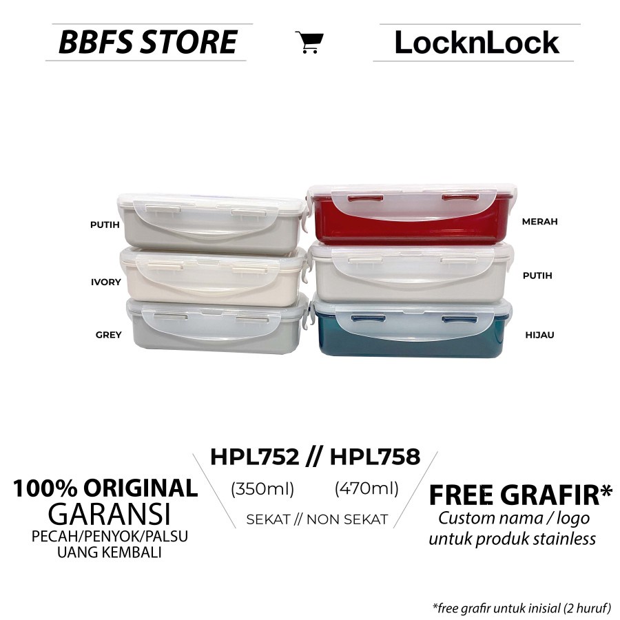 Lock n Lock Food Container Lunch Box HPL752 HPL754 HPL756 HPL758 350ml 470ml Tempat Makan Lock n Lock Satuan