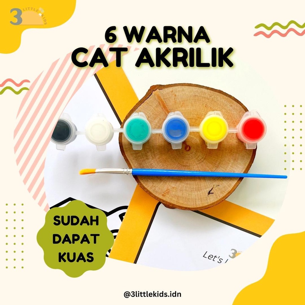 

3LITTLEKIDS - Paket Cat Akrilik dan Kuas - 6 Warna 3 ml - Mewarnai Melukis Acrylic Kid's Activity - Aktivitas Anak - Montessori