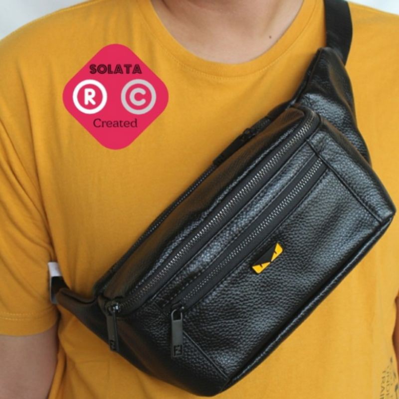 Tas Selempang pria / slingbag pria kulit asli / Waistbag kulit asli