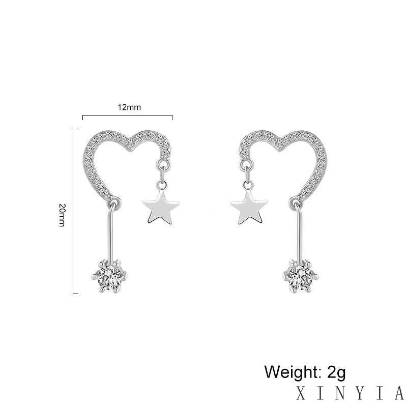 Anting Stud 925 Silver Model Rumbai Bintang Hati Untuk Perempuan