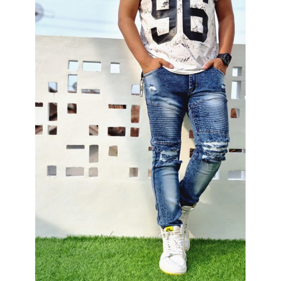 CELANA JEANS SOBEK BIKER/CELANA BIKER/SLIMFIT JEANS BIKER/CELANA FASHION PRIA/CELANA JEANS BIKER