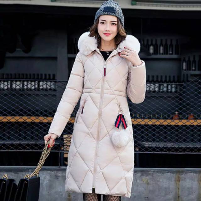 READY INDONESIA POMPOM PADDING WINTER LONG DOWN COAT WOMAN JAKET WANITA MANTEL MUSIM DINGIN