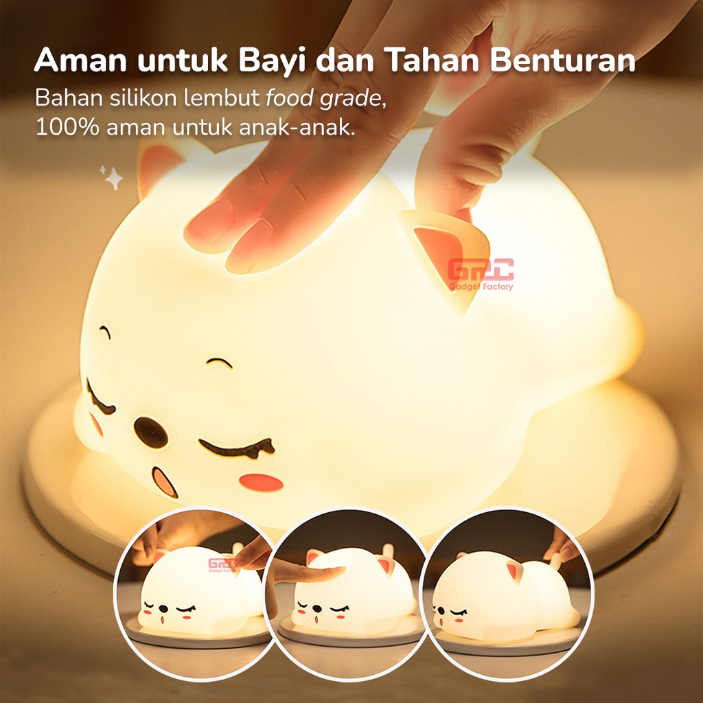 Lampu Tidur Silikon Sensor Sentuh Kucing Night Light Silicone Lamp Cat