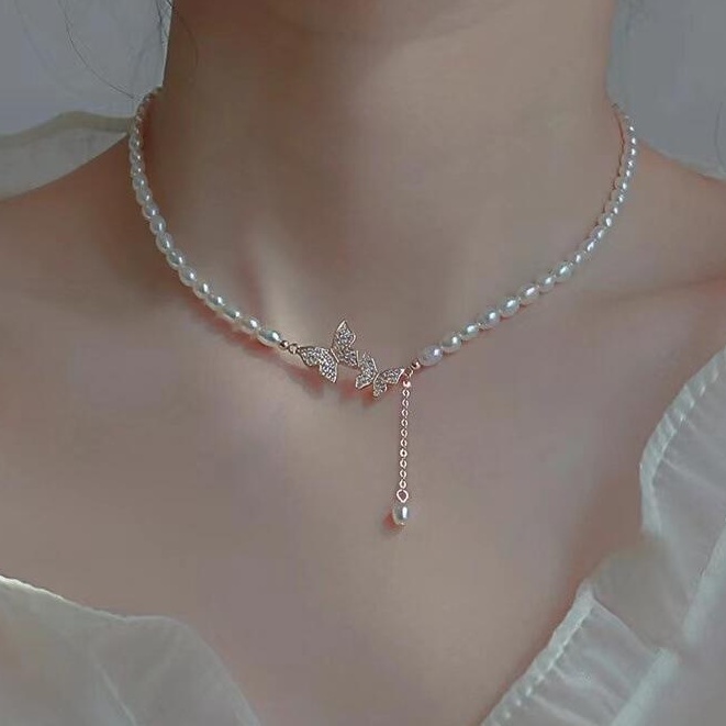 Kalung Mutiara Pearl Motif Kupu-Kupu Fashion Korea Aksesoris Perhiasan Elegan KLG56