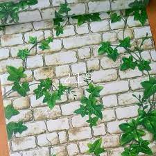 Wallpaper Stiker dinding batu bata daun Hijau Wallsticker bahan pvc Sudah Ada Lem Tinggal Pasang Ele