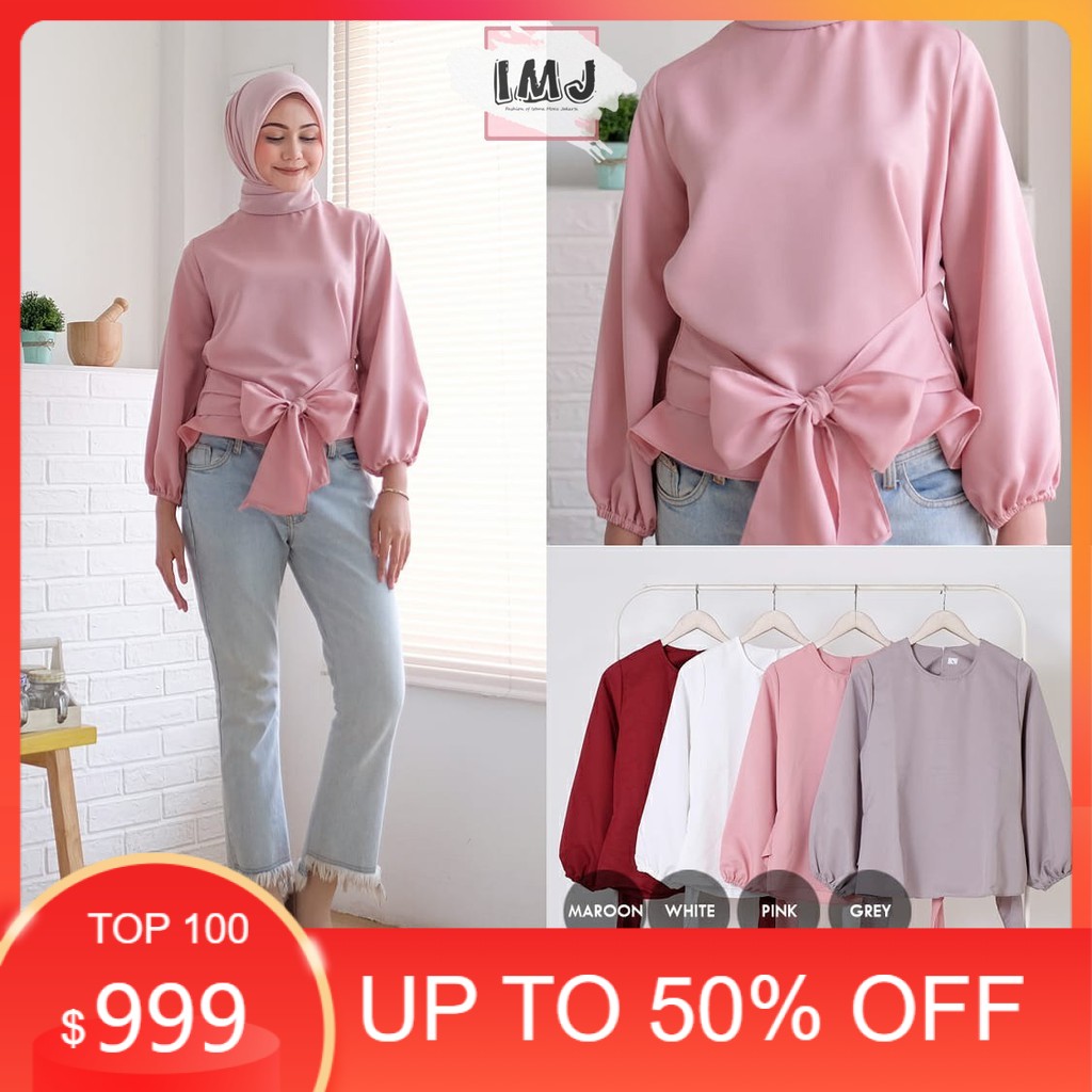 IMJ BLOUSE ELYSIA ATASAN POLOS WANITA FASHION MUSLIM FASHION WANITA LENGAN PANJANG ORIGINAL MOSCREPE