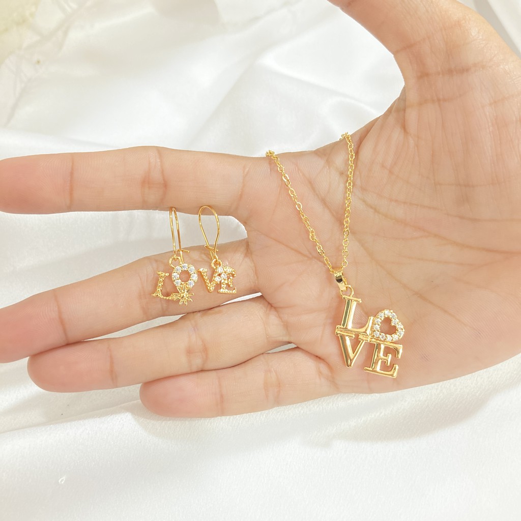 Set Kalung Anting Love Lapis Emas