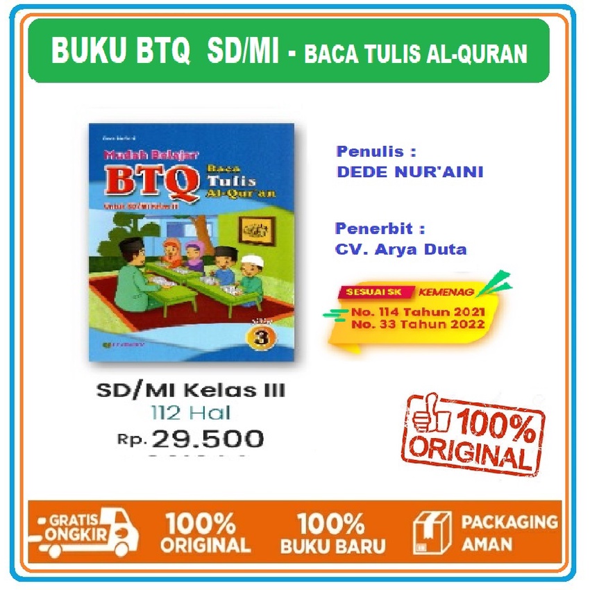 diskon Panduan belajar Baca Tulis Al - Quran (BTQ) SD / MI kelas 3 penerbit Arya Duta