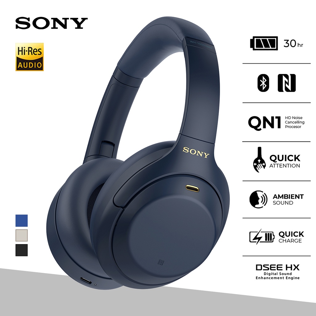 Sony WH-1000XM4 Wireless Headphone Premium Noise Cancelling Battery up to 30h With Microphone - Blue