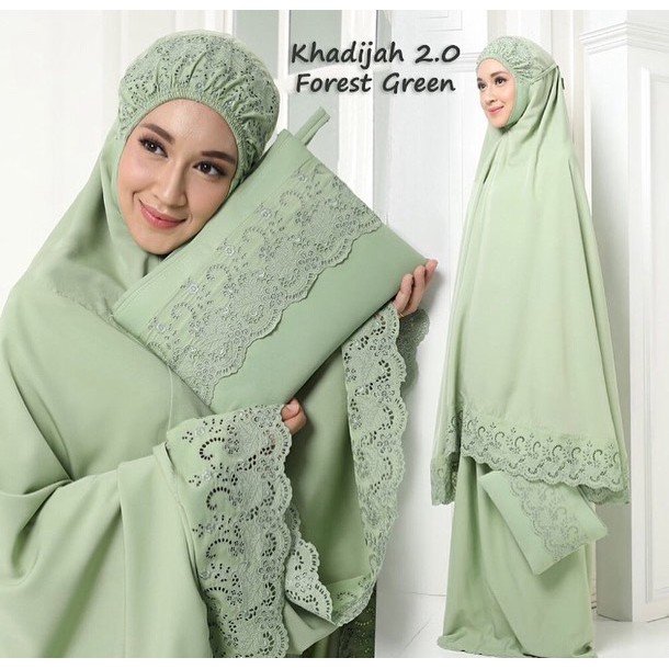 ORIGINAL Mukena dewasa khadijah penutup dagu bordir tebal tas pouch KEKINIAN