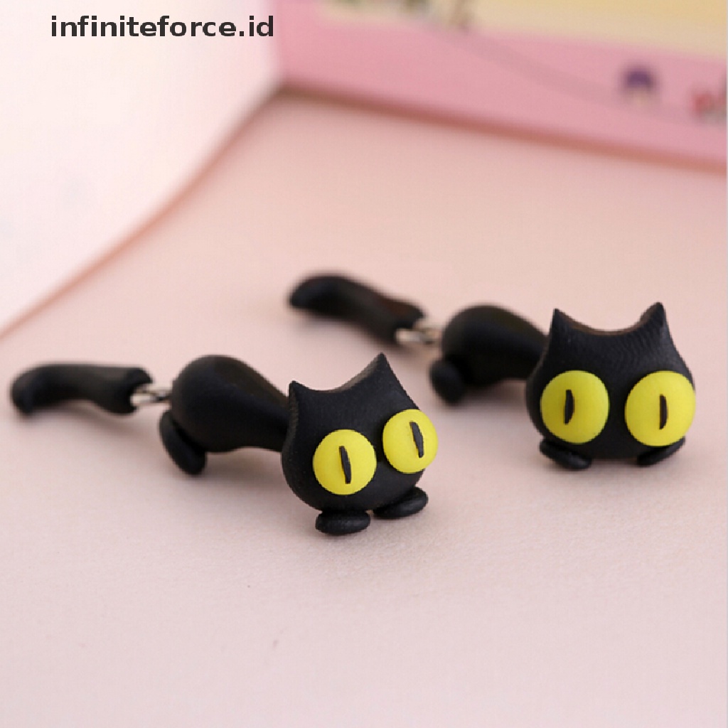 1 Pasang Anting Tusuk Bentuk Kucing Bahan Polymer Clay Untuk Wanita