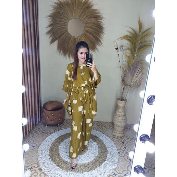 BIG SIZE Setelan Tie Dye / One Set Kekinian / Setelan Baju Wanita Wakawaka Aminah-Brown