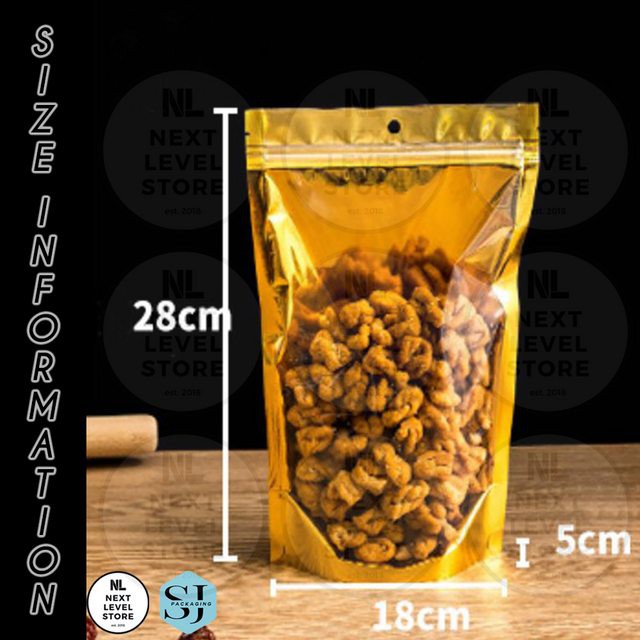 Full Gold Aluminium Standing Pouch 18x28+5cm Ziplock Premium Packaging