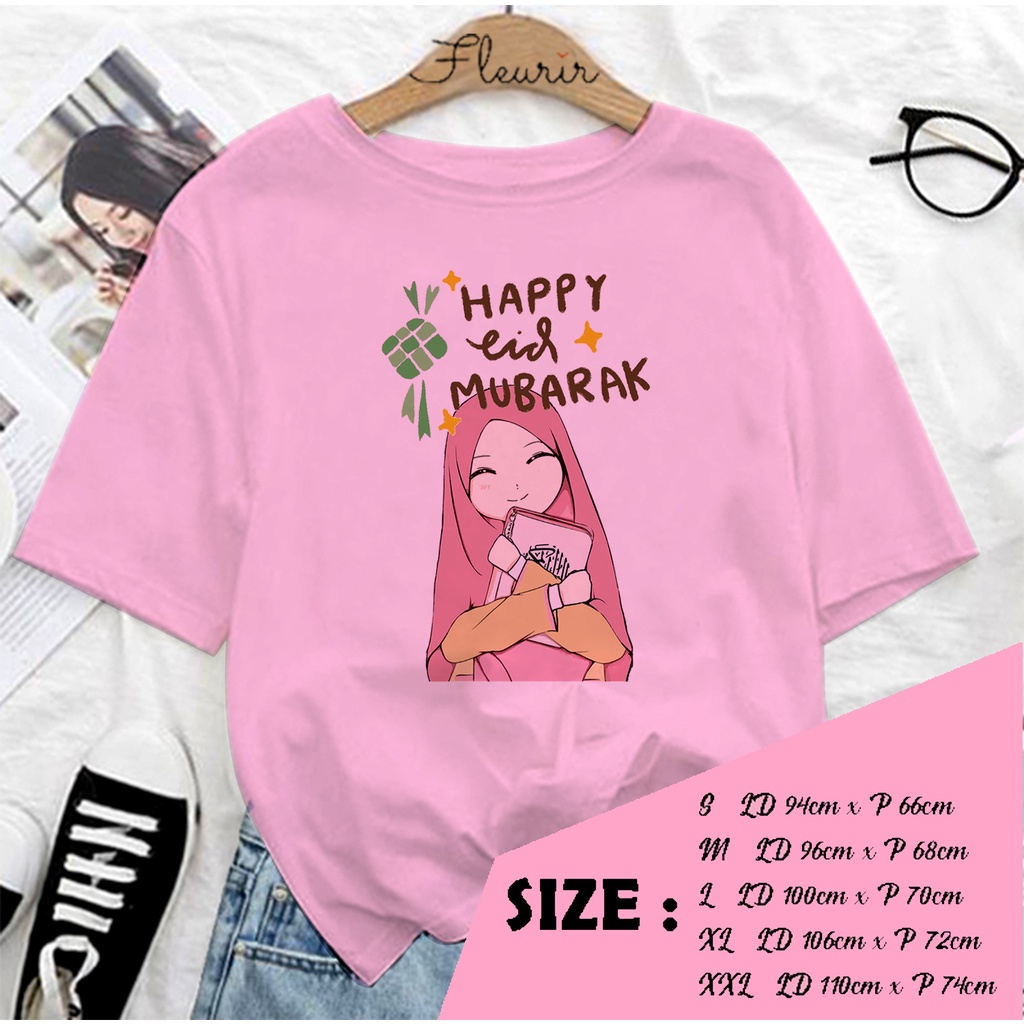 FLEURIR - KAOS LEBARAN HIJAB MUBARAK OVERSIZE KATUN KAOS WANITA DEWASA TUMBLR TEE UNISEX