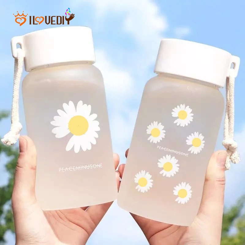 1 Pc Botol Minum Bahan Plastik Motif Bunga Aster Anti Bocor Dengan Tali Portabel Untuk Travel