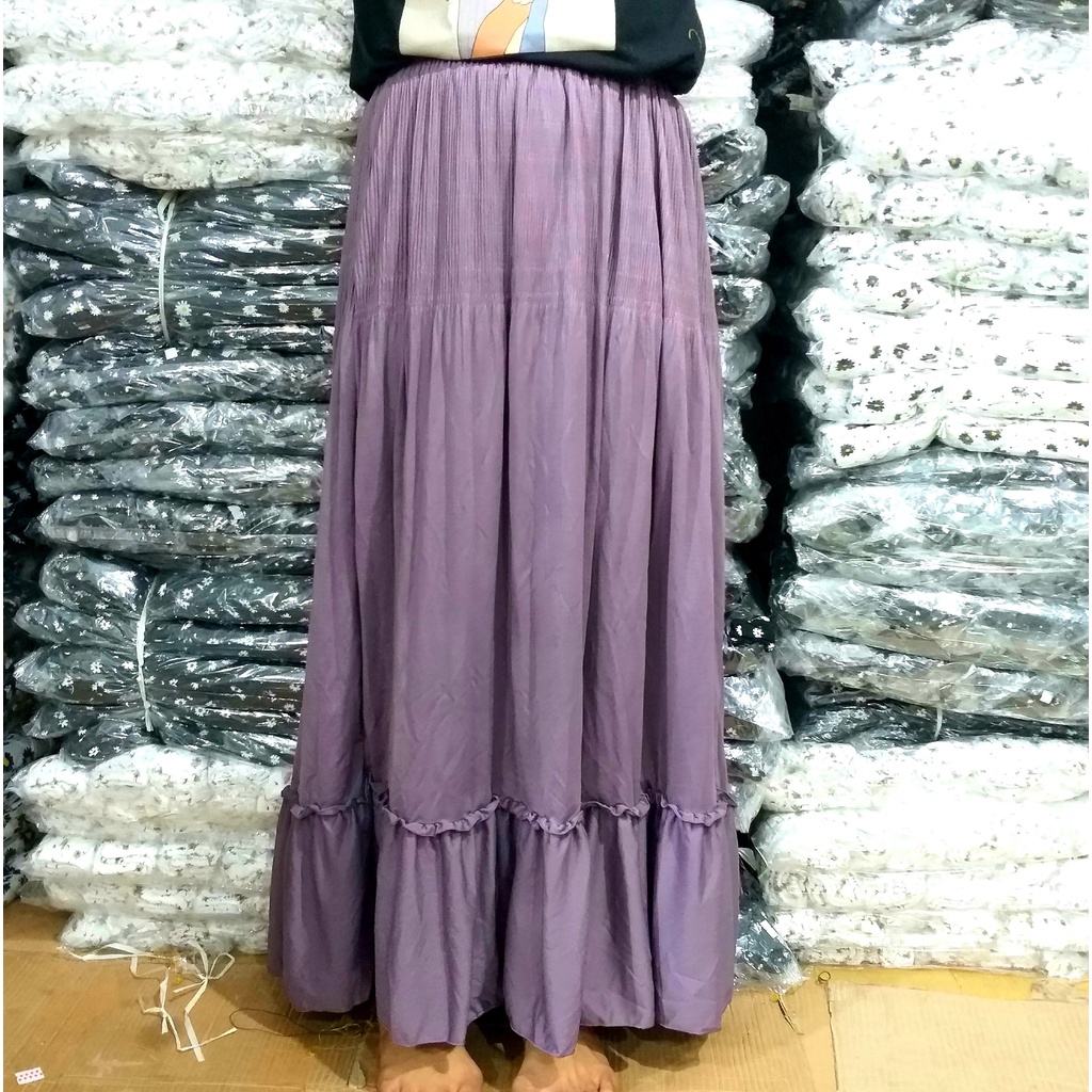 Rok panjang Plisket Lidi Cabang Rok muslim/Mayung/Payung Longgar/jumbo Bawahan Terbaru Termurah Terlaris-Lavender