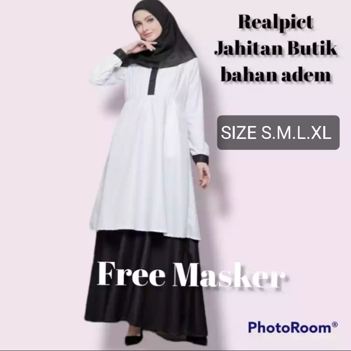 ONE SET HITAM PUTIH { BAJU TUNIK+ROK } S-M-L-XL-XXL -/ SERAGAM KERJA GURU / PEMDA