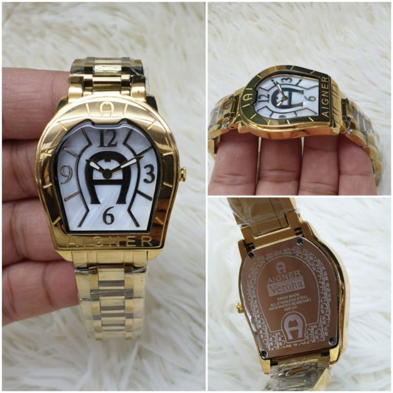 Jam Tangan Aigner Verona Swiss Clone 1:1 Best Edition Quartz 33mm Jam Tangan Wanita Analog Gold Free