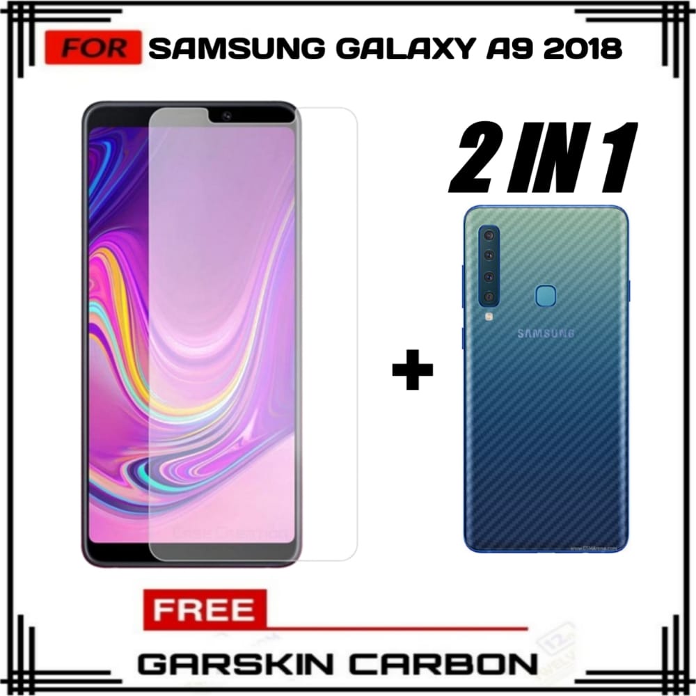 PROMO TEMPERED GLASS SAMSUNG GALAXY A9 2018 FREE GARSKIN CARBON PREMIUM ANTI BEKAS SIDIK JARI