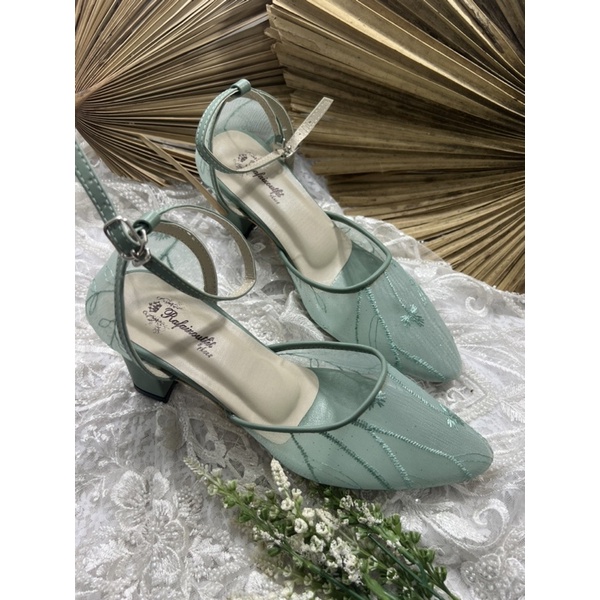 sepatu wanita rafaizoutfit wedding sepatu nataly sage green tinggi 7cm tahu