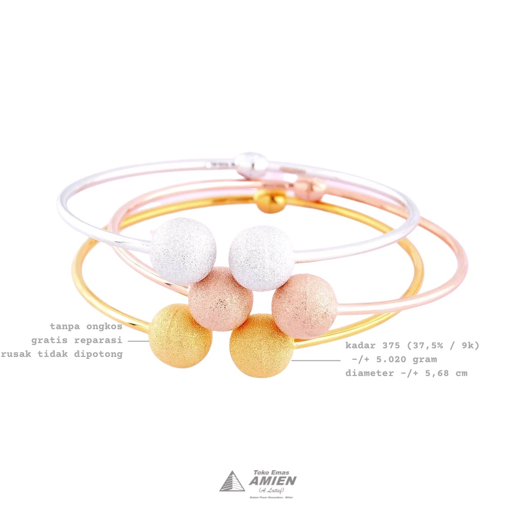 Toko Emas Amien Gelang Emas Asli UBS Kadar 375 (37,5% / 8K) 4 Gram - Candy Bangle Dior Bola Pasir