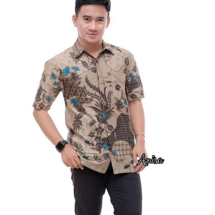 BATIK PRIA LENGAN PENDEK COKLAT MUDA <